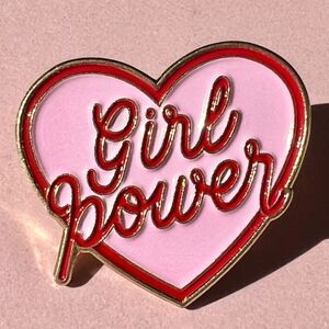 Pink Red Girl Power Feminist Heart Enamel Pin